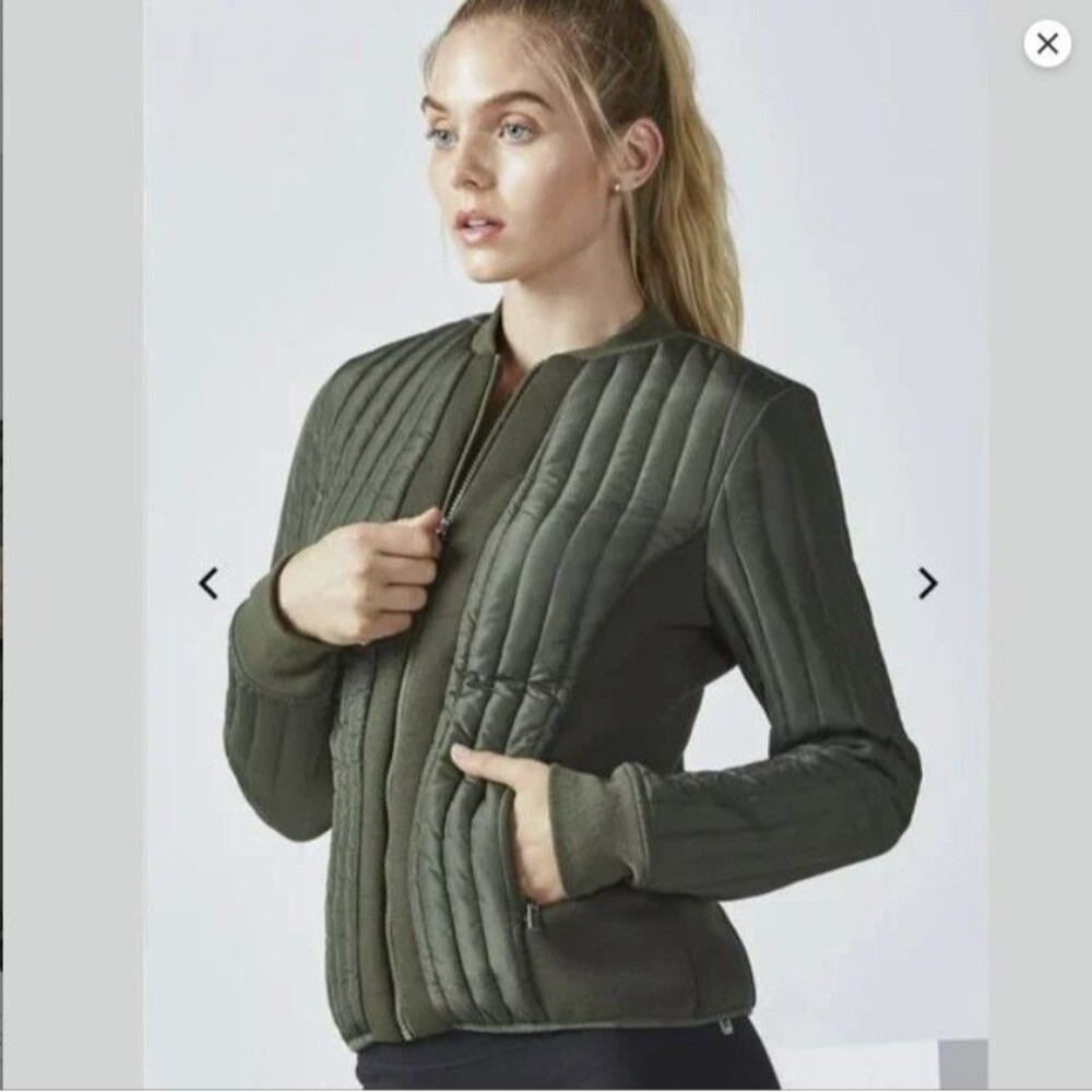 Fabletics Womens Pisa Puffer Jacket Olive Green Athleisure Sz Large Tech